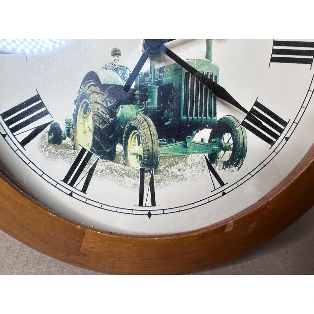 John Deere Tractor Wall Clock 10” Wooden Tested And Working